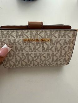 Michael Kors Vanilla MK Logo Wallet Wristlet Brown Beige