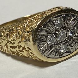 Men 14K Gold Heavy Diamond Cross Ring Size 12