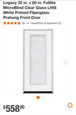 Legacy 32x80 Fiberglass Prehung Front Door with MicroBlinds