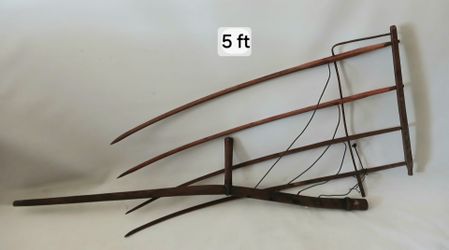 ANTIQUE SCULPTURE HAY SCYTHE RAKE FOLK PRIMITIVE MODERN RAKE WOOD  MOWING VTG FARM WALL