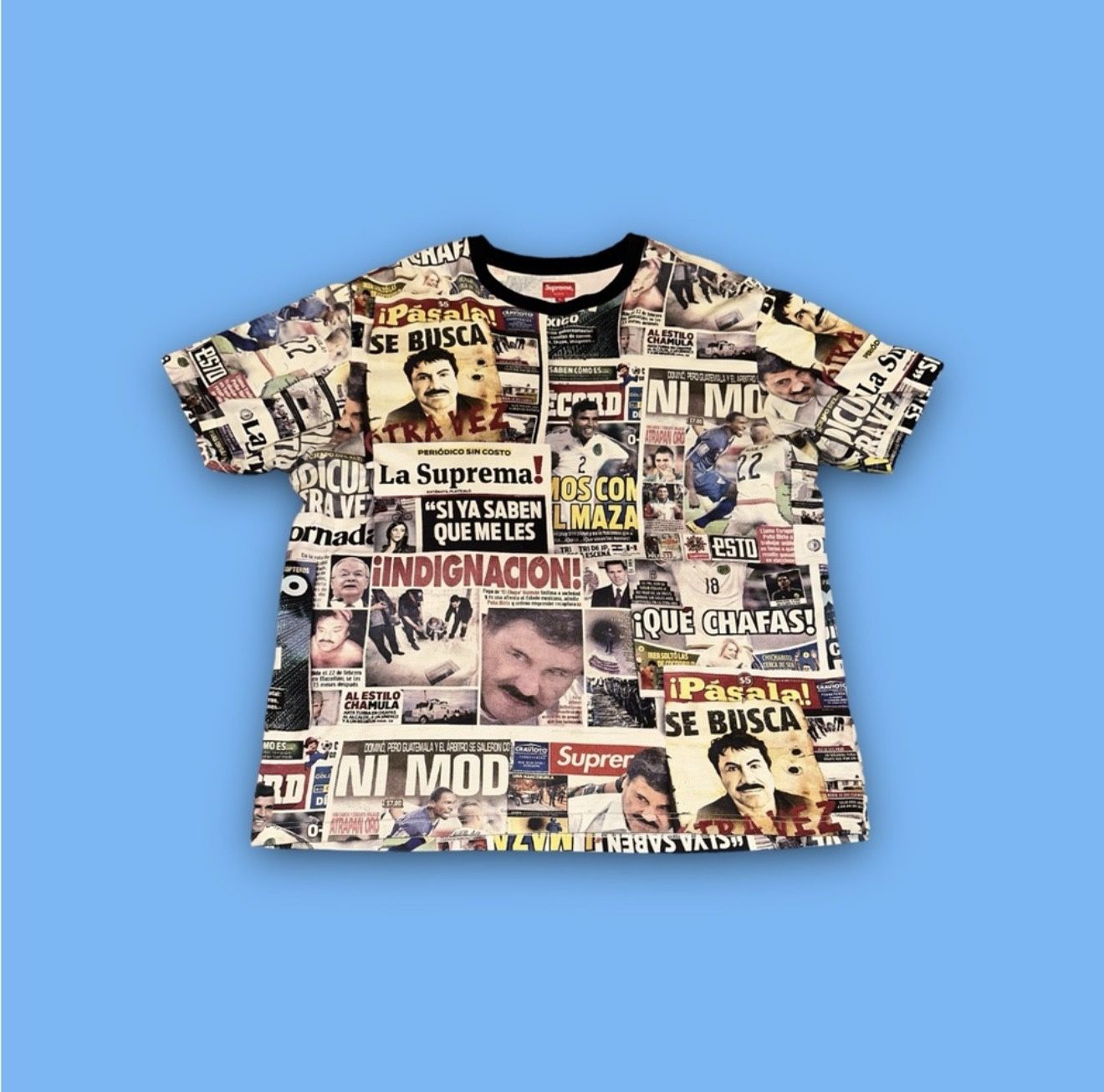 Supreme AOP Headline SS20 Juaquin Guzman El Chapo Size Large T-Shirt 