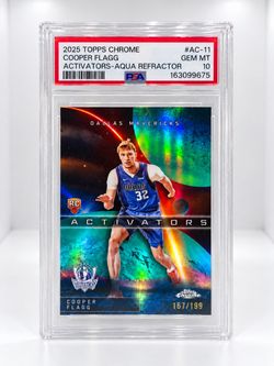 Cooper Flagg 2025 Topps Chrome Activators Aqua Refractor RC PSA 10
