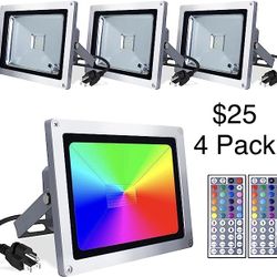 4 Pack Outdoor / Indoor Color Lights RGB Light Flood Lights With Remote Plug in