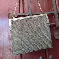 Vintage Silver Mesh Purse Coin Pouch Satchel Bag German ? French ? Antique Wire Wristlet Clutch Christmas Gift 