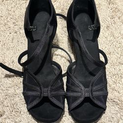 CLEECLI Women's Ballroom Dance Shoes Latin Salsa Dancing Shoes Cross Strap 2.5inch 3inch Heel ZB04(5,Black-2.5 Inch Heel