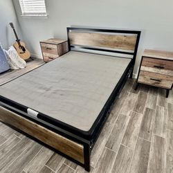 Queen Bed Headboard, Frame And Nightstands  