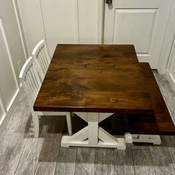 Kids Farmhouse Table W/ Bench And Chairs 