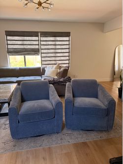 Pair of Blue Swivel Rocking Accent Chairs – Excellent Condition