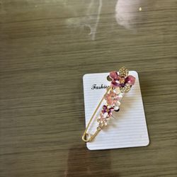 Floral Gold And Pink Brooch 