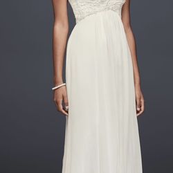 Gorgeous Beaded Crinkle Chiffon Sheath Ivory Wedding Dress - size 8