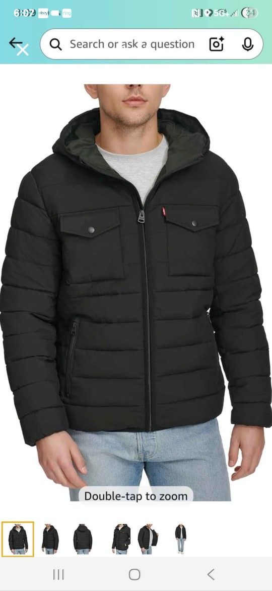 New Levi's Mens Size XL Water Resistant Performance Stretch Hooded Puffer Jacket