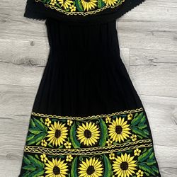 Mexican Sunflower Off Shoulder Dress