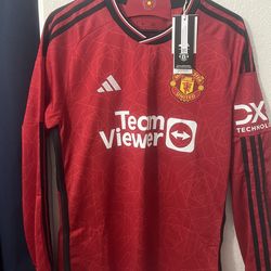 Adidas Manchester United 2023/24 Long Sleeve Home Soccer Jersey Red M Medium