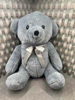Plush Light Gray Teddy Bear with Satin Bow