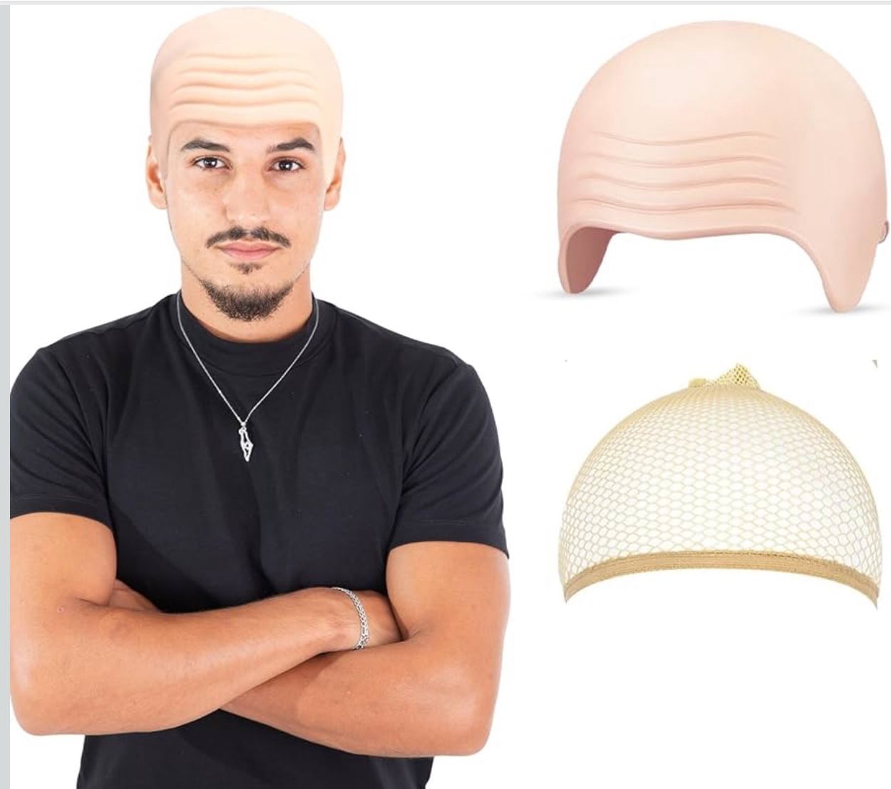 Bald Cap: Realistic Skin-color Silicone Bald Head Cover - Universal Fake Wig Caps for Kids Adults Halloween Party Cosplay Fancy Dress Costume Accessor