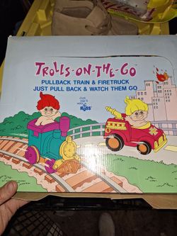 Russ Trolls-On-The-Go Pullback Train & Firetruck Set