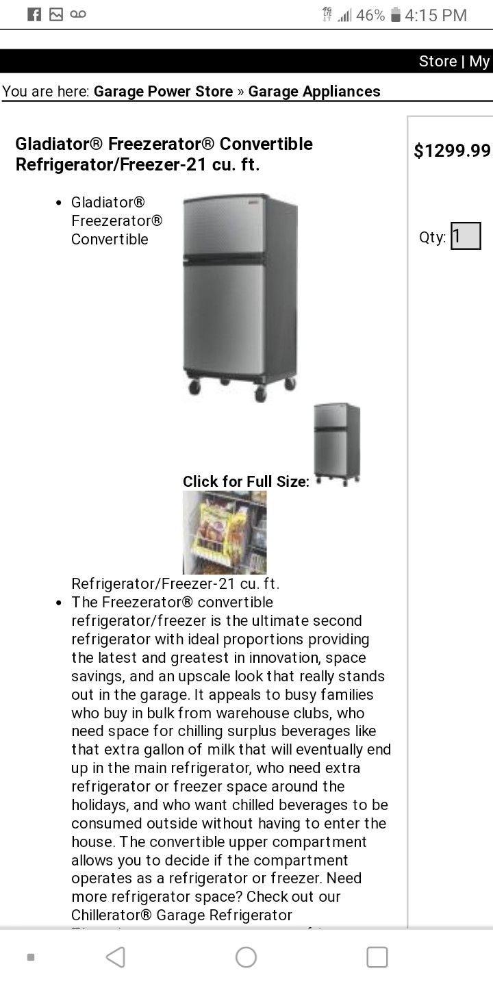 Gladiator Freezerator Convertible Refrigerator Freezer 21 Cu Ft For Sale In Indianapolis In Offerup