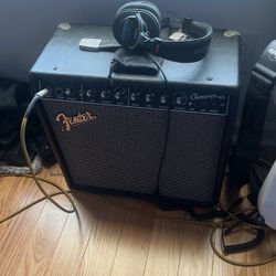 Electric Guitar, Amp, Sony Headphones, Stand 