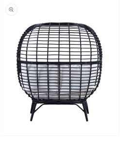 59”Outdoor Wicker Egg Chair Loveseat with Cushions Black & Cream Patio Lounge Sofa