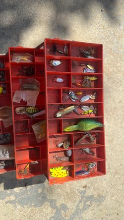 Red Tackle Boxes with Fishing Lures