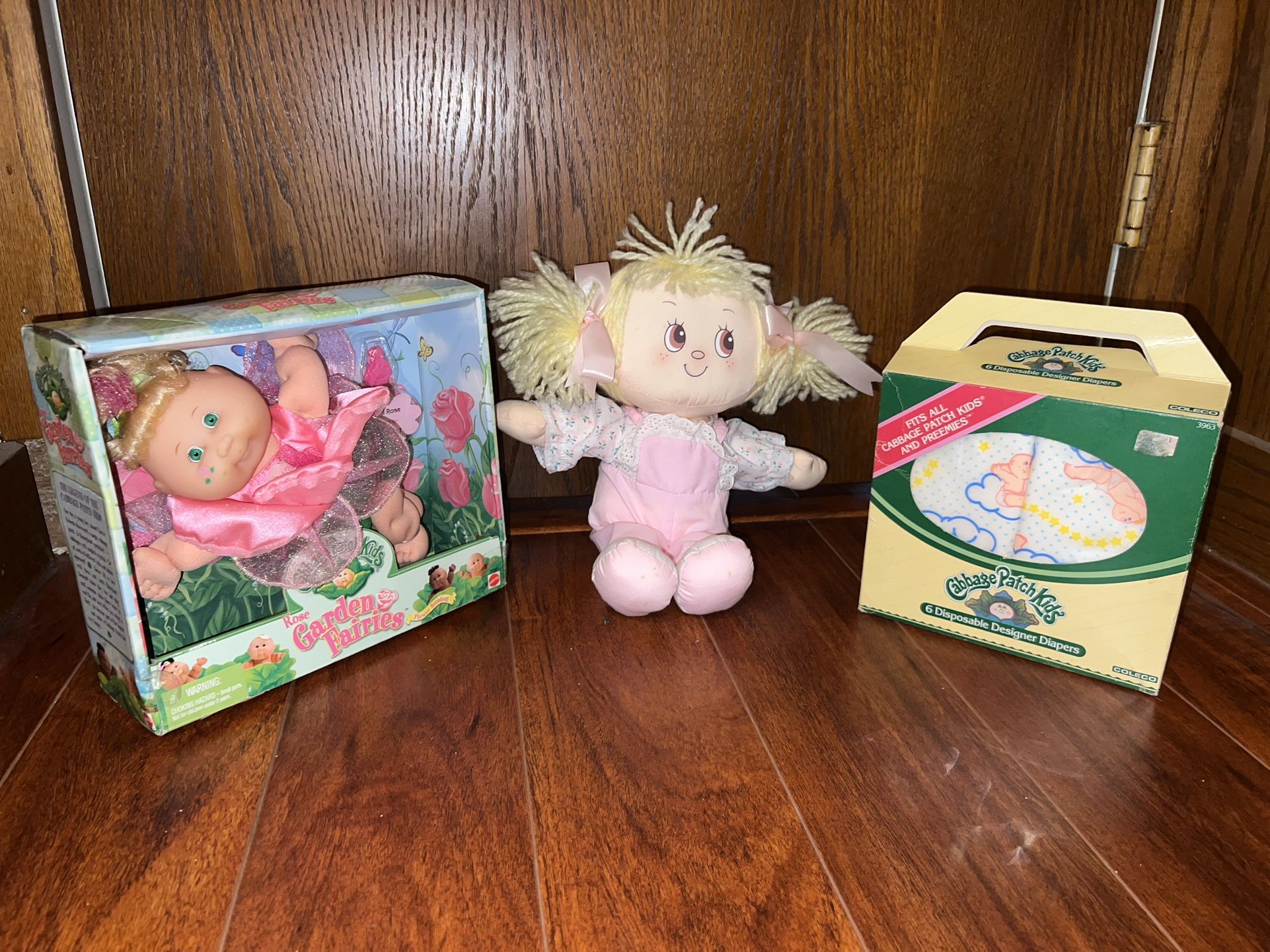 (4 Items) Cabbage Patch Kids Garden Fairy, Doll, Diapers And Reindeer Outfit