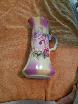 ANTIQUE HANDPAINTED PORCELAIN PITCHER MARKED Reinhold Schlegelmilch's initials, RS ON BOTTOM  