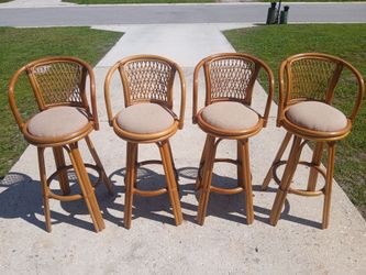 4 BOHO Natural Rattan Swivel Barstools