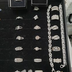 Sterling Diamond Cluster Rings, Bracelets And Earrings 