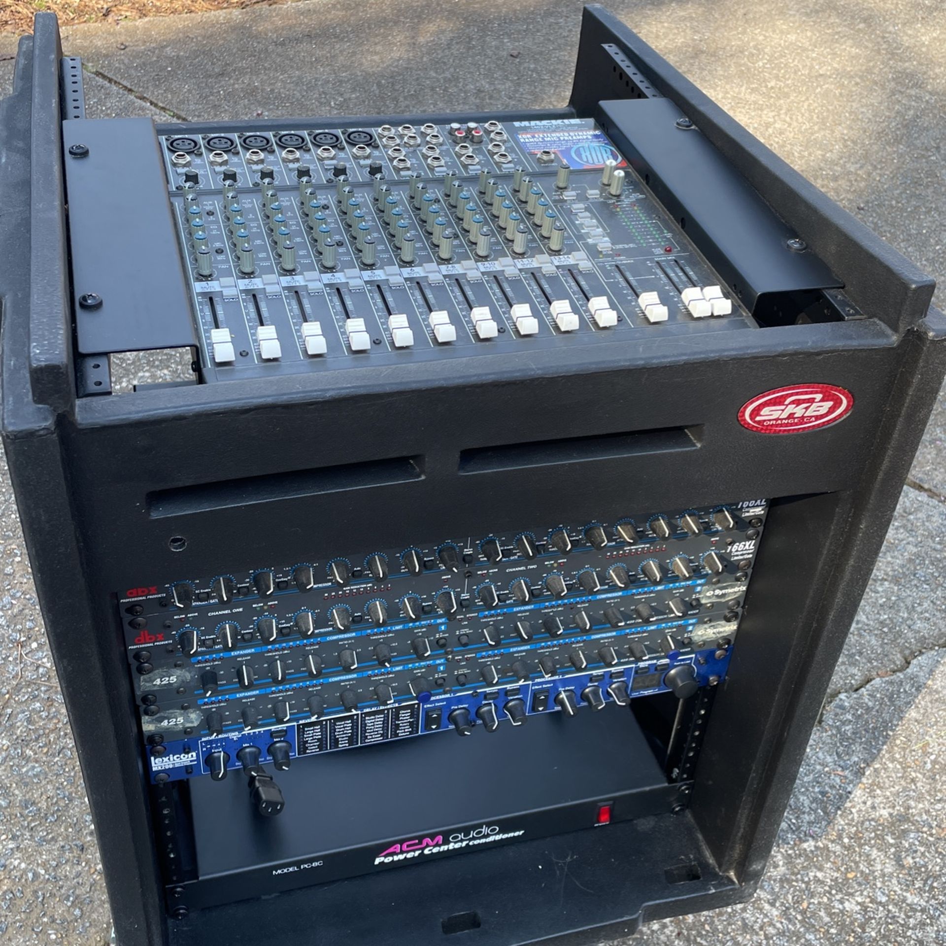 Rolling Rack With Mackie 1402VLZ, DBX Drive Rack, 2 x DBX 166XL, 2x Symetrix 425 Compressors, Lexicon Stereo Efx, Power Distribution And Cabling