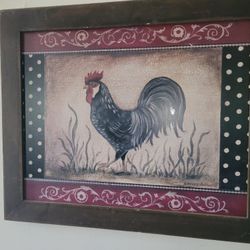 Black Rooster Framed Picture 