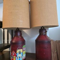 Carnation Milk Cans Lamps W/ Tweed Shades 