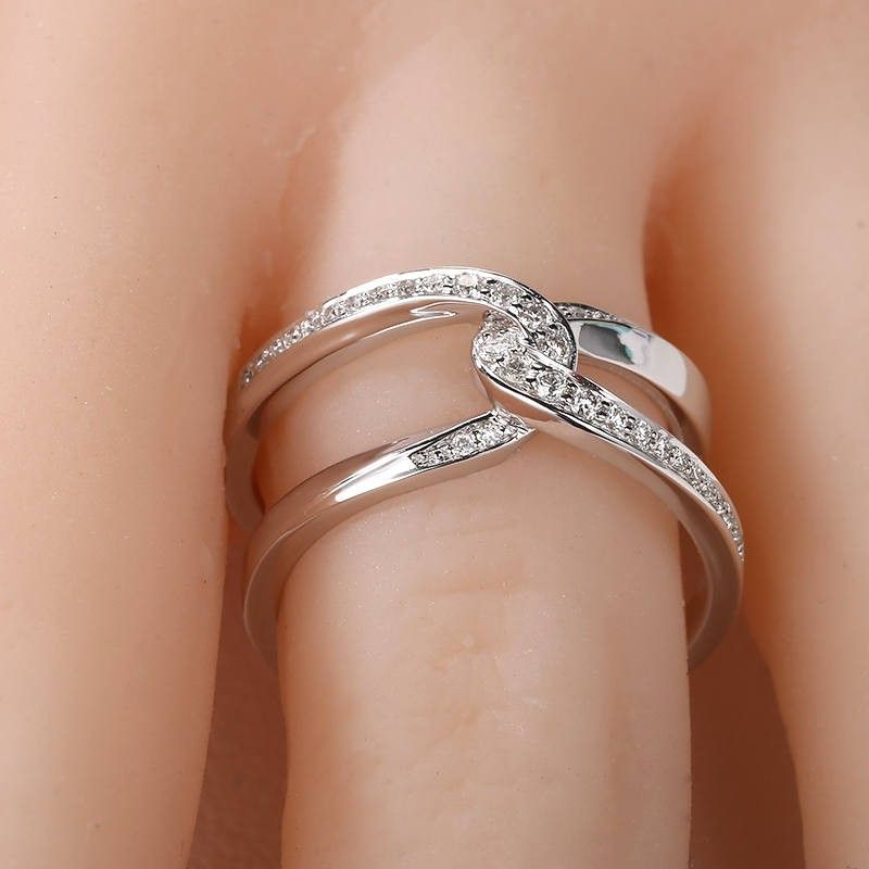 "Newest Fresh Twist Cross Wedding Trendy Dazzling Silver Ring for Women