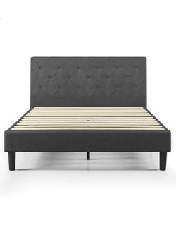 Queen Gray Upholstered Platform Bed Frame with Headboard