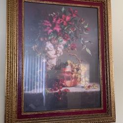 Home Interiors Antique Cherub Angel Floral And Fruit Frame Art Print