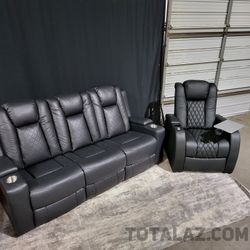 Powered LED Sofa and Recliner Set