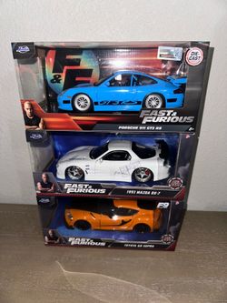 Jada die cast Fast and Furious lot of 3 Porsche Mazda Toyota Supra 1/24 scale