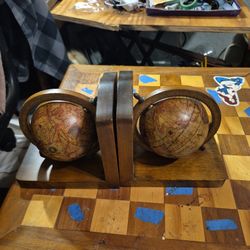 Vintage Wooden Globe Bookends