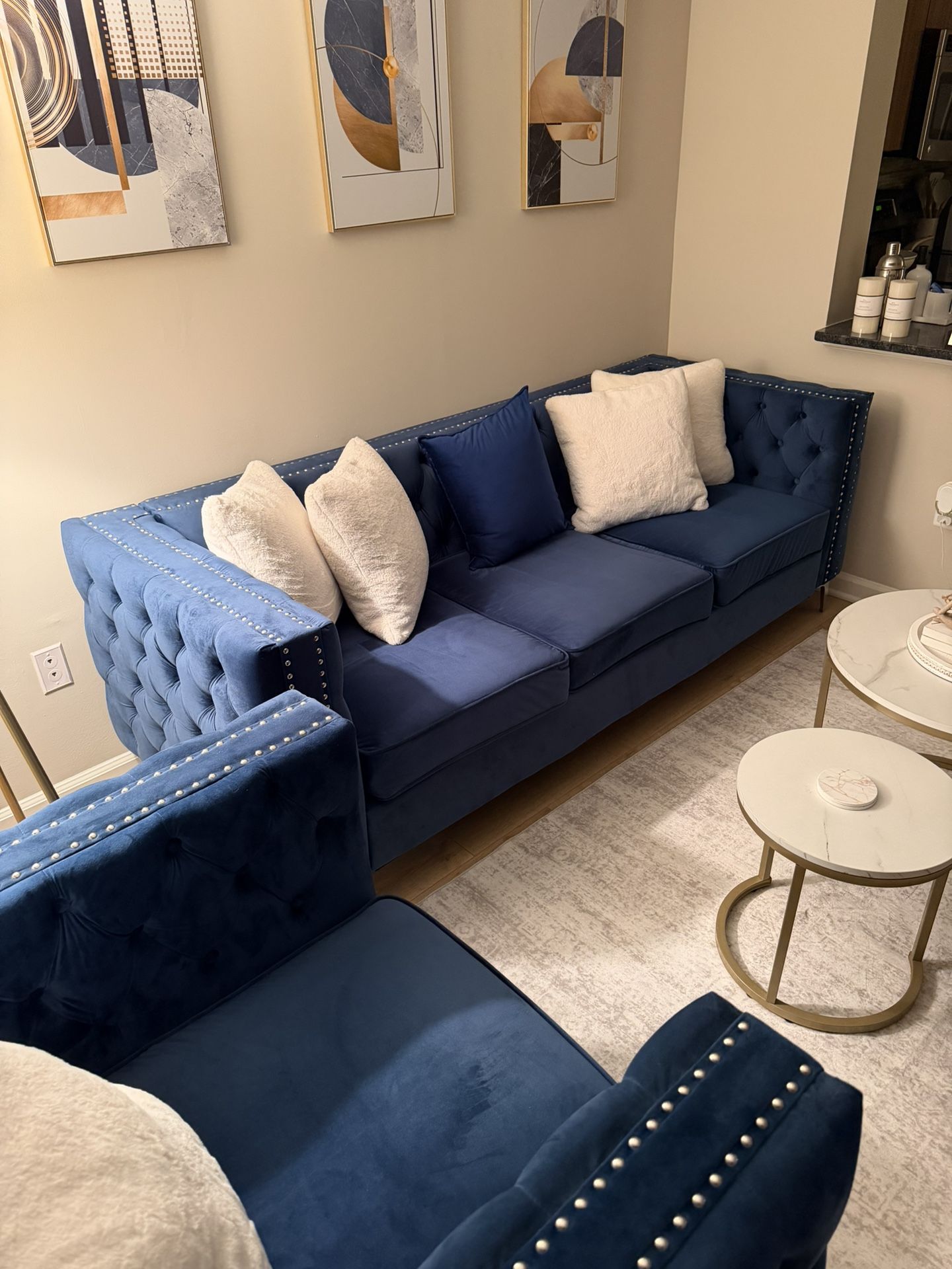 Blue Velvet Couch & Chair