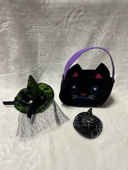 2 Green black mini Halloween witch hat mini black cat purse bag