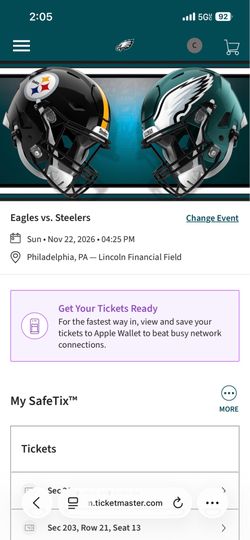 Pair of Tickets to Pittsburgh Steelers vs. Philadelphia Eagles