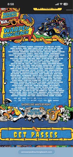Vans Warped Tour Long Beach 2 day Passes