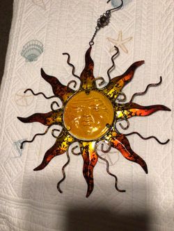 Yellow Metal Sun With Glass Face
