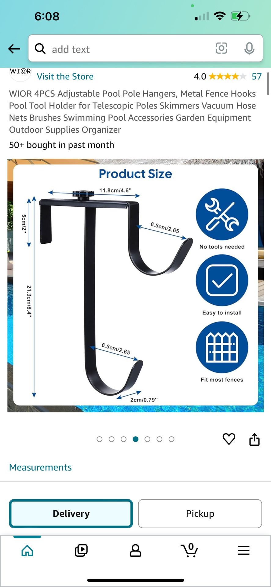WIOR 4PCS Adjustable Pool Pole Hangers, Metal Fence Hooks Pool Tool Holder for Telescopic Poles Skimmers Vacuum Hose Nets Brushes Swimming Pool Access