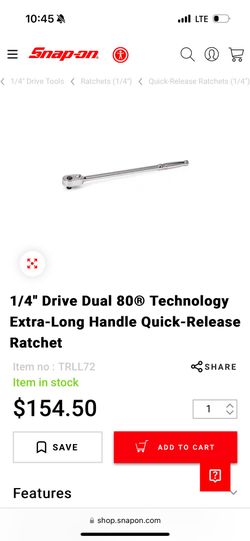 Snap On Ratchet 1/4 In Extra Long 