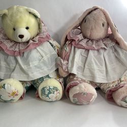 Lot of 2 1990’s Vintage Plush DAE LIM Toys Stuffed Teddy Bear and Bunny Rabbit