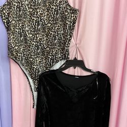 Cheetah Print Turtle Neck Sleeveless Black Velvet Bodysuit 