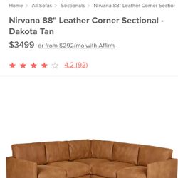 Article Leather Corner Sectional  Couch Sofa Dakota Tan