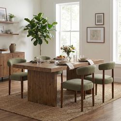 264 VKNOW Wooden Dining Chairs Set of 4, Modern Upholstered Dining Room Chairs with Walnut Wood Legs and Curved Backrest, Fabric Kitchen Chairs for Fa