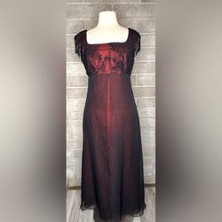 Faviana Gothic Red Black Beaded Gown Fringe Formal Evening Dress Size 9/10