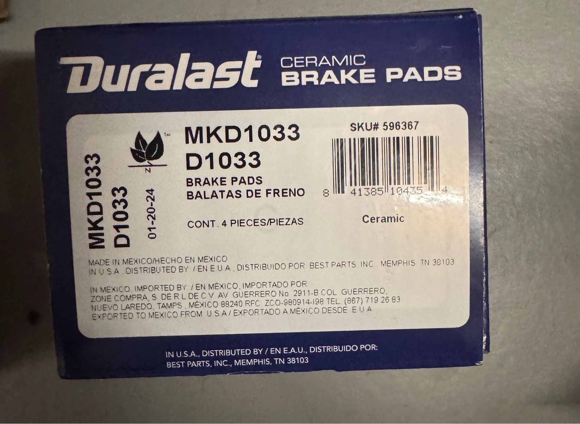 Duralast Ceramic Brake Pads D1160 & MKD1033